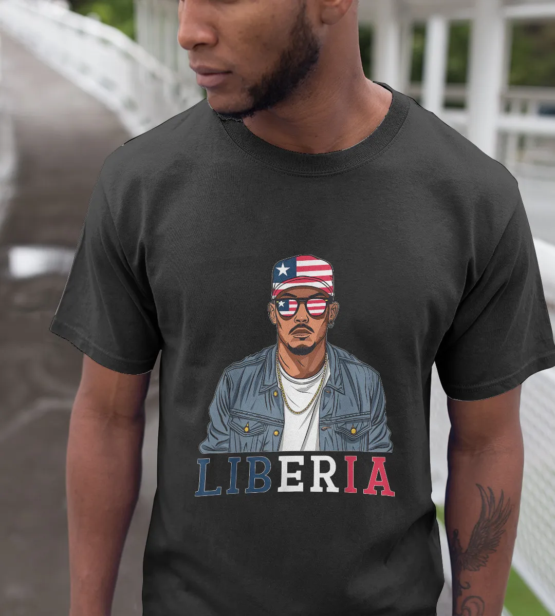 1sttheworld T-Shirt - Country Liberian Flag T-Shirt Black A35