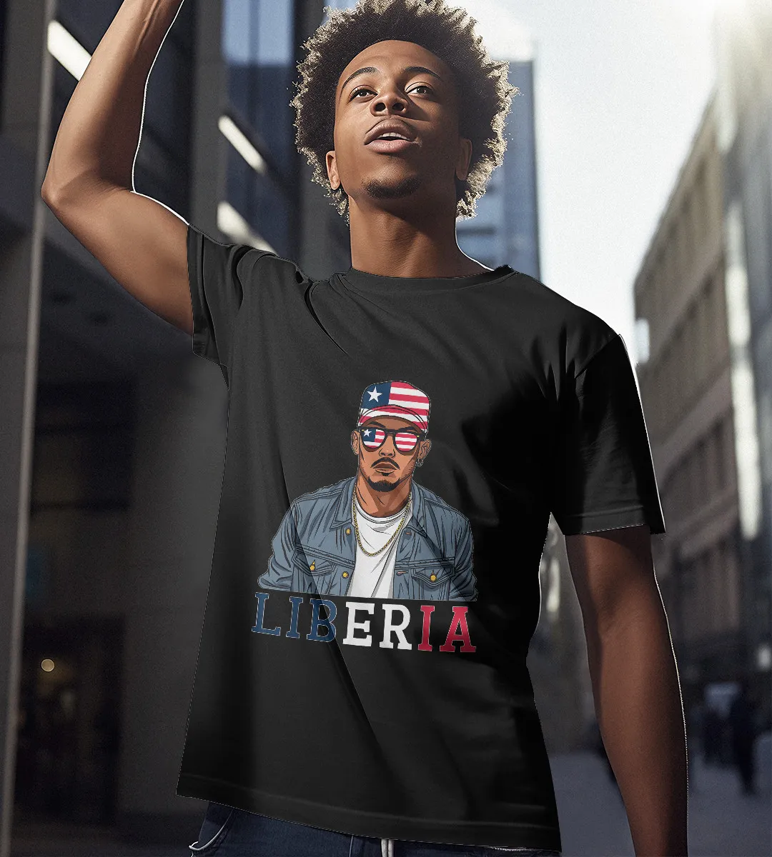 1sttheworld T-Shirt - Country Liberian Flag T-Shirt Black A35