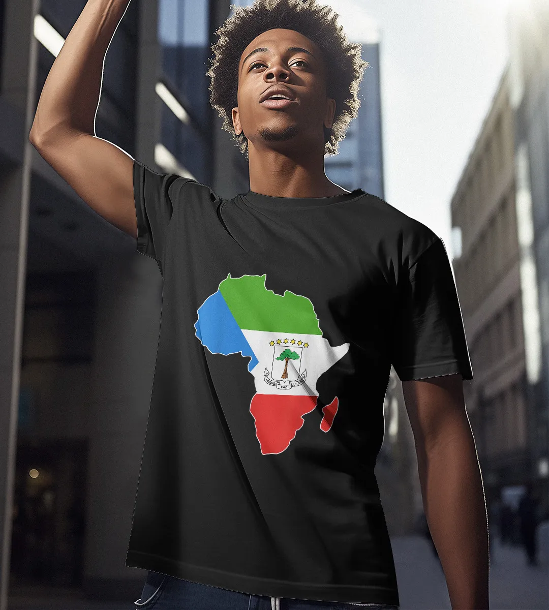 1sttheworld T-Shirt - Equatorial Guinea Flag Africa Map T-Shirt Black A35