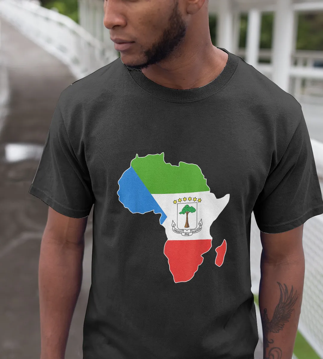 1sttheworld T-Shirt - Equatorial Guinea Flag Africa Map T-Shirt Black A35