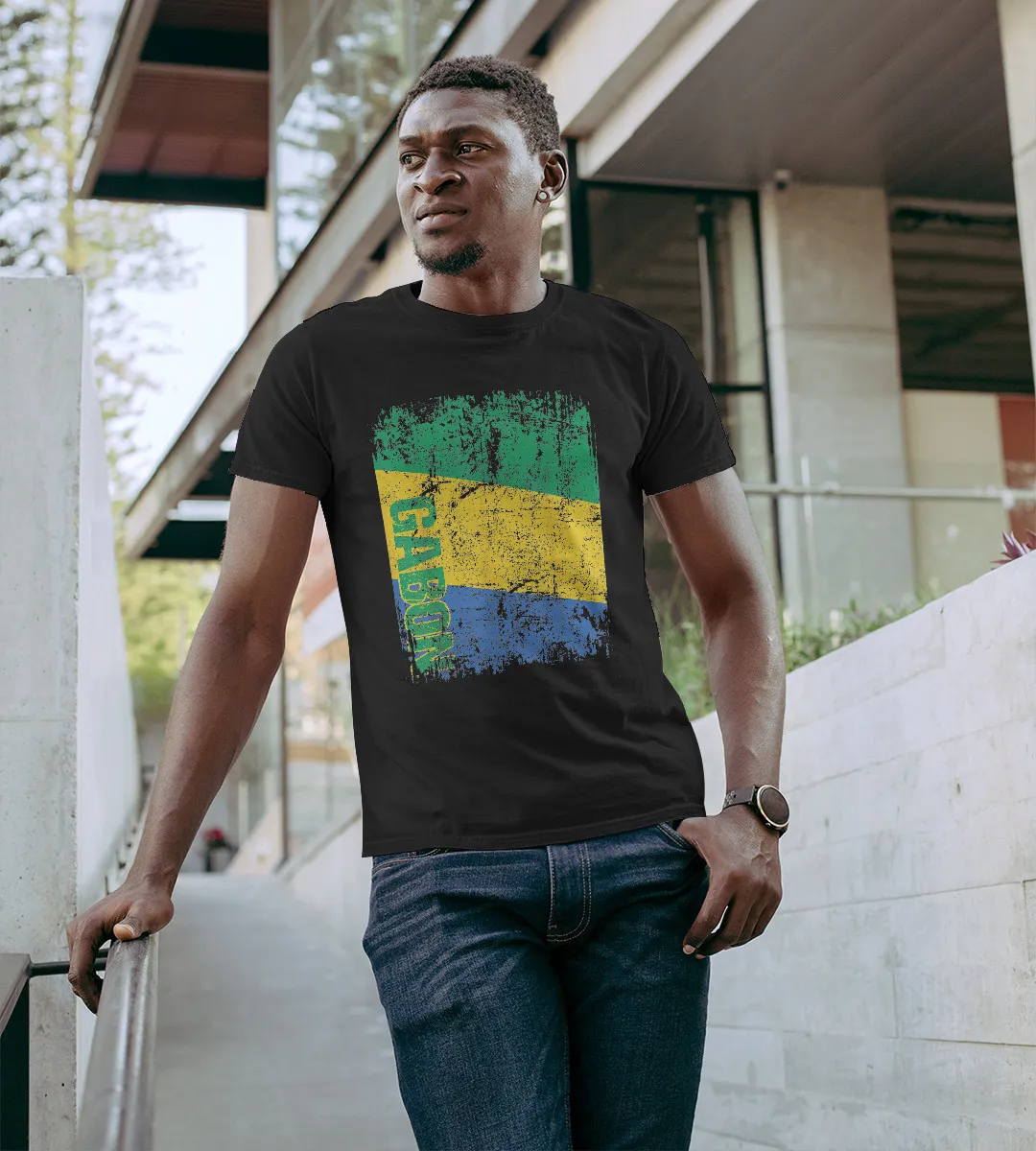 1sttheworld T-Shirt - Gabon Flag Vintage Distressed T-Shirt Black A35