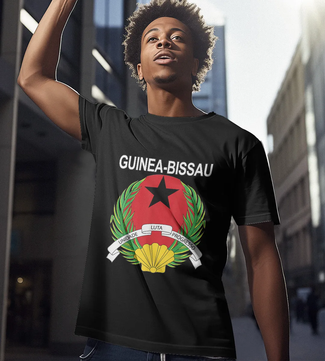 1sttheworld T-Shirt - Guinea Bissau Emblem National Pride Design T-Shirt Black A35