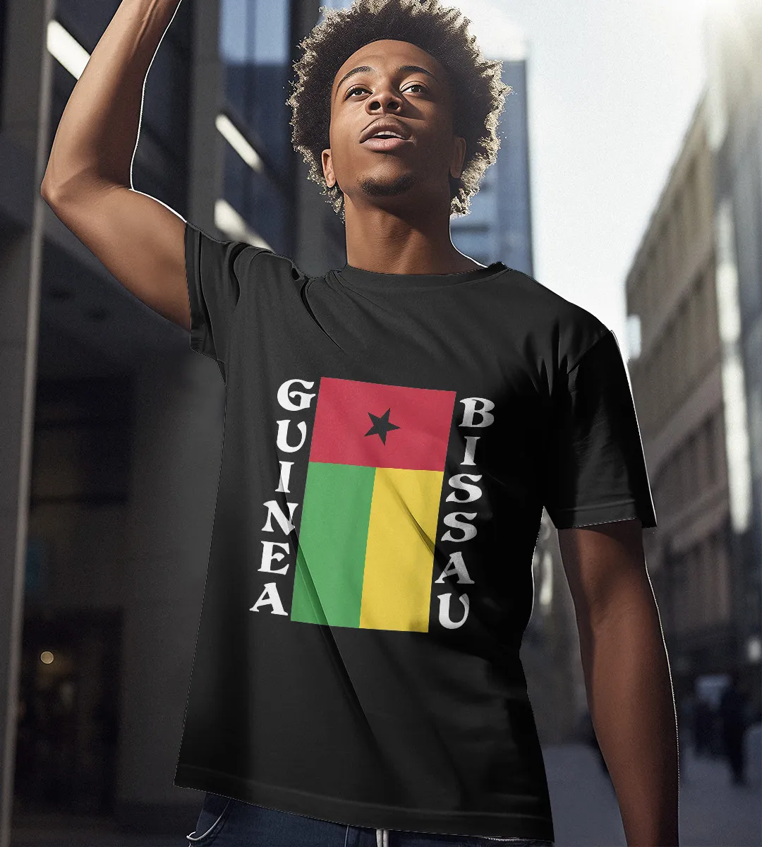 1sttheworld T-Shirt - Guinea Bissau Pride Flag T-Shirt Black A35