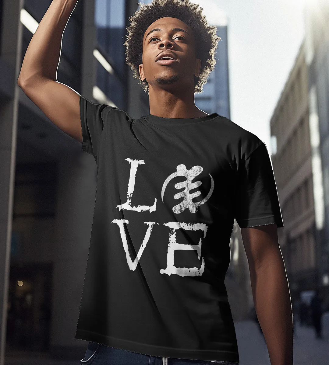 1sttheworld T-Shirt - Gye Nyame Adinkra Symbol Love T-Shirt Black A35