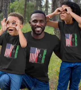 1sttheworld T-Shirt - Half Libyan Flag Half Usa Flag T-Shirt Black A35