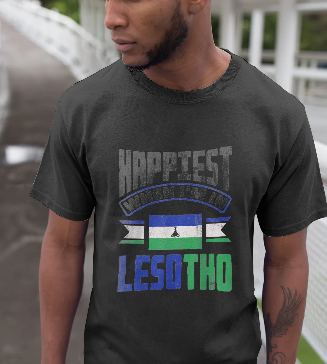 1sttheworld T-Shirt - Happiest When Im In Lesotho T-Shirt Black A35