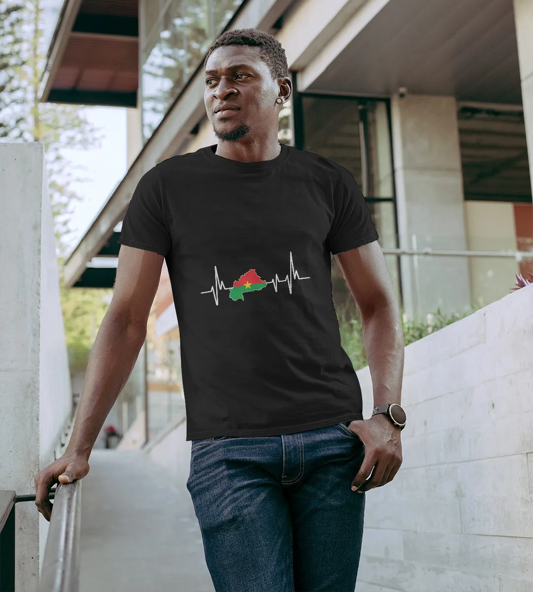 1sttheworld T-Shirt - Heartbeat Design Burkina Faso Flag T-Shirt Black A35