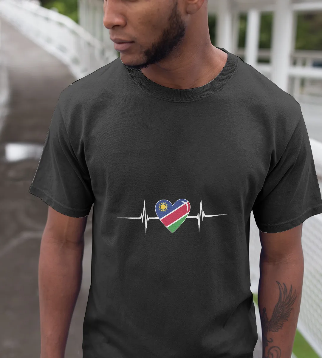 1sttheworld T-Shirt - Heartbeat Namibian Flag T-Shirt Black A35