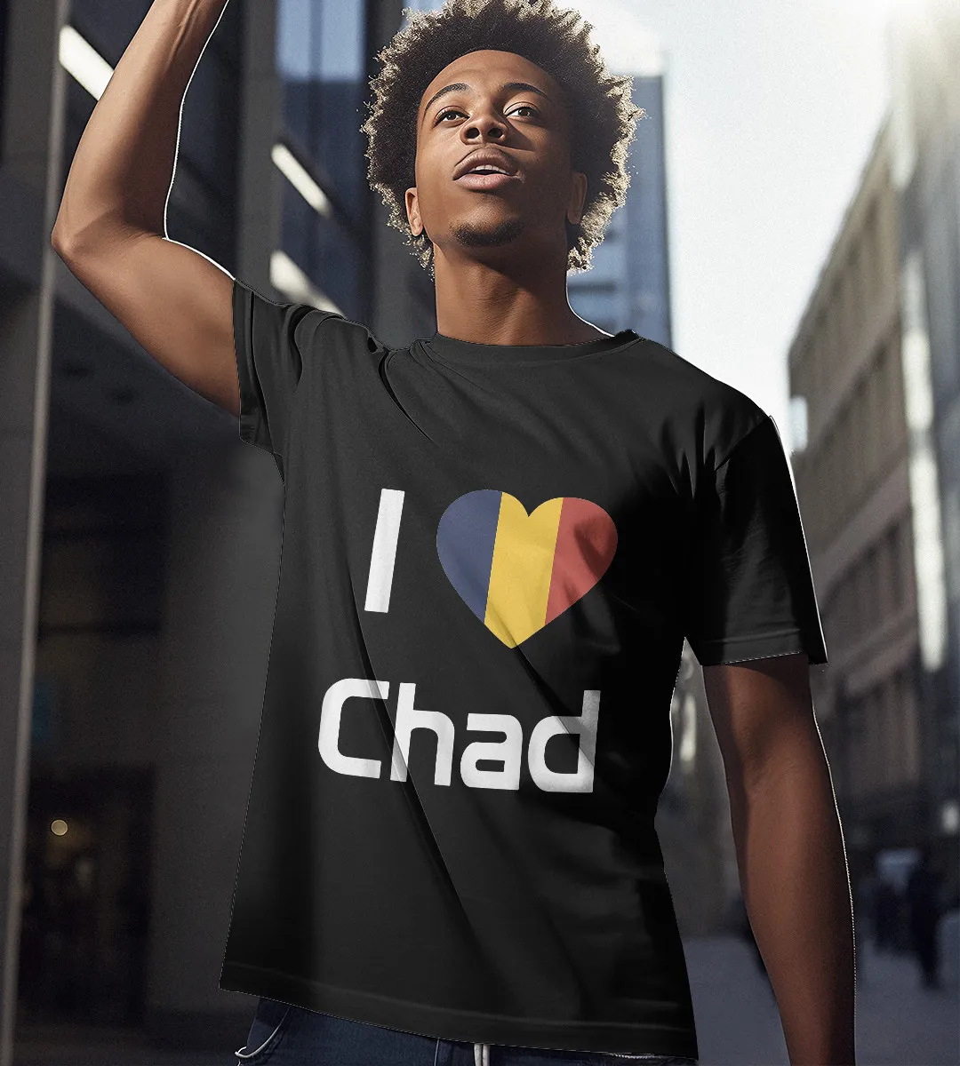 1sttheworld T-Shirt - I love Chad Flag T-Shirt Black A35