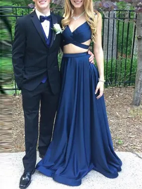 2 Pieces Navy Blue Prom Dresses, 2 Pieces Navy Blue Formal Dresses