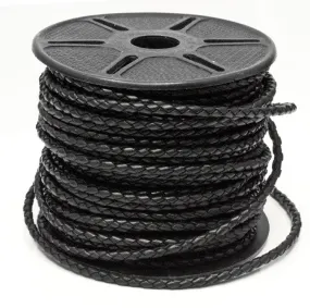 4mm Round Braided Indian Leather - Black (Sold by the Inch)