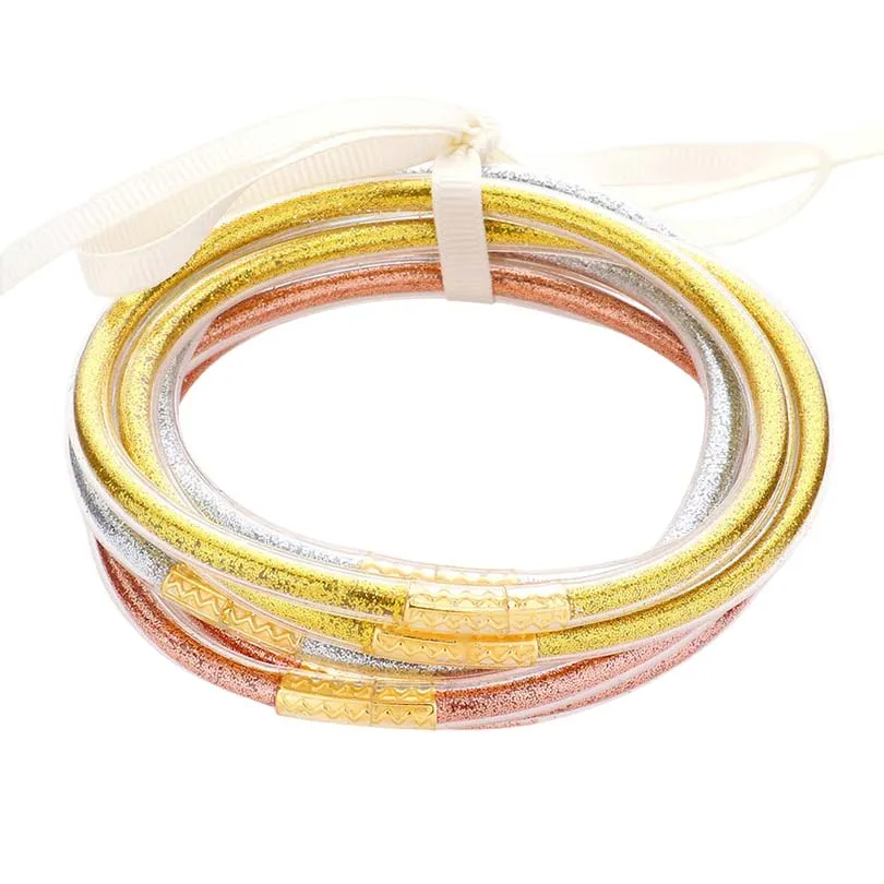 6PCS Glitter Jelly Tube Bangle Bracelets