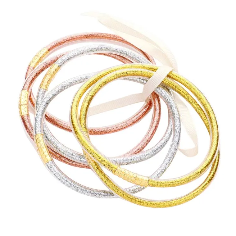 6PCS Glitter Jelly Tube Bangle Bracelets