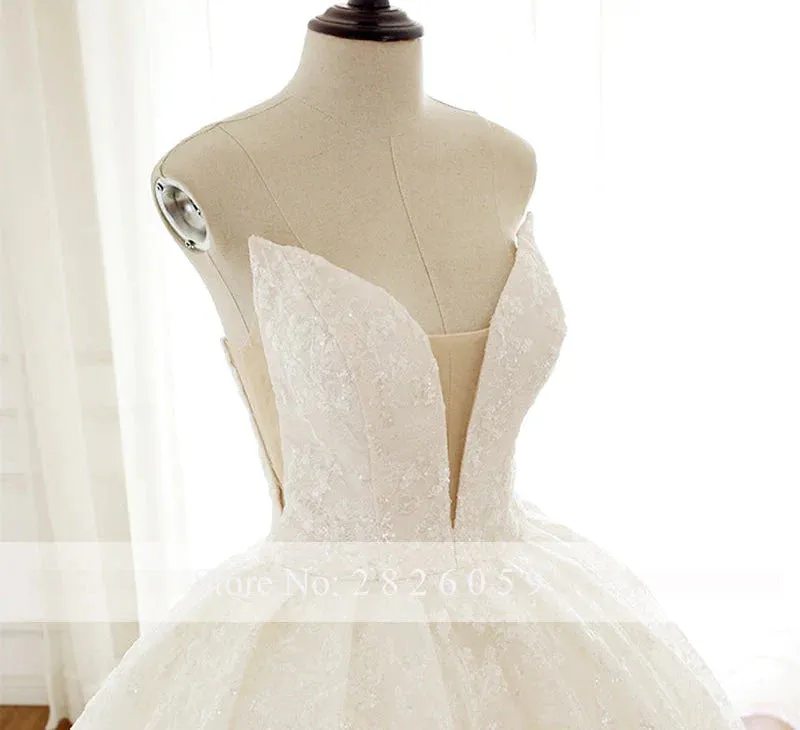 A-line V-neck Sleeveless Crystal Beaded Floor Length Wedding Dress