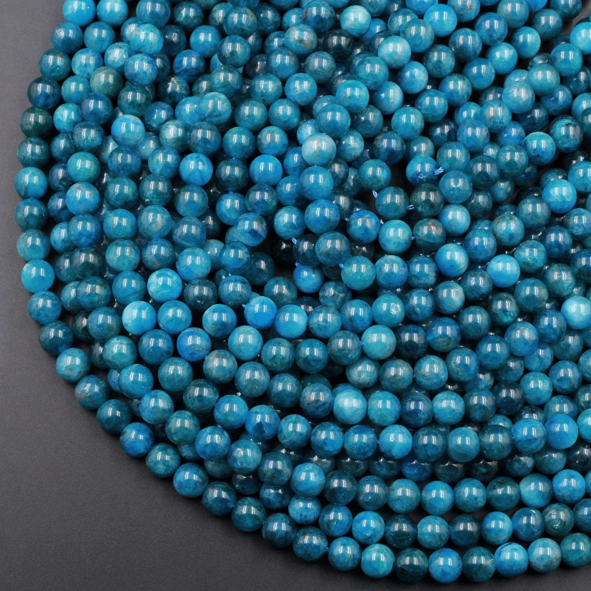 AA Natural Teal Blue Apatite 4mm 6mm  8mm 10mm Round Beads15.5" Strand