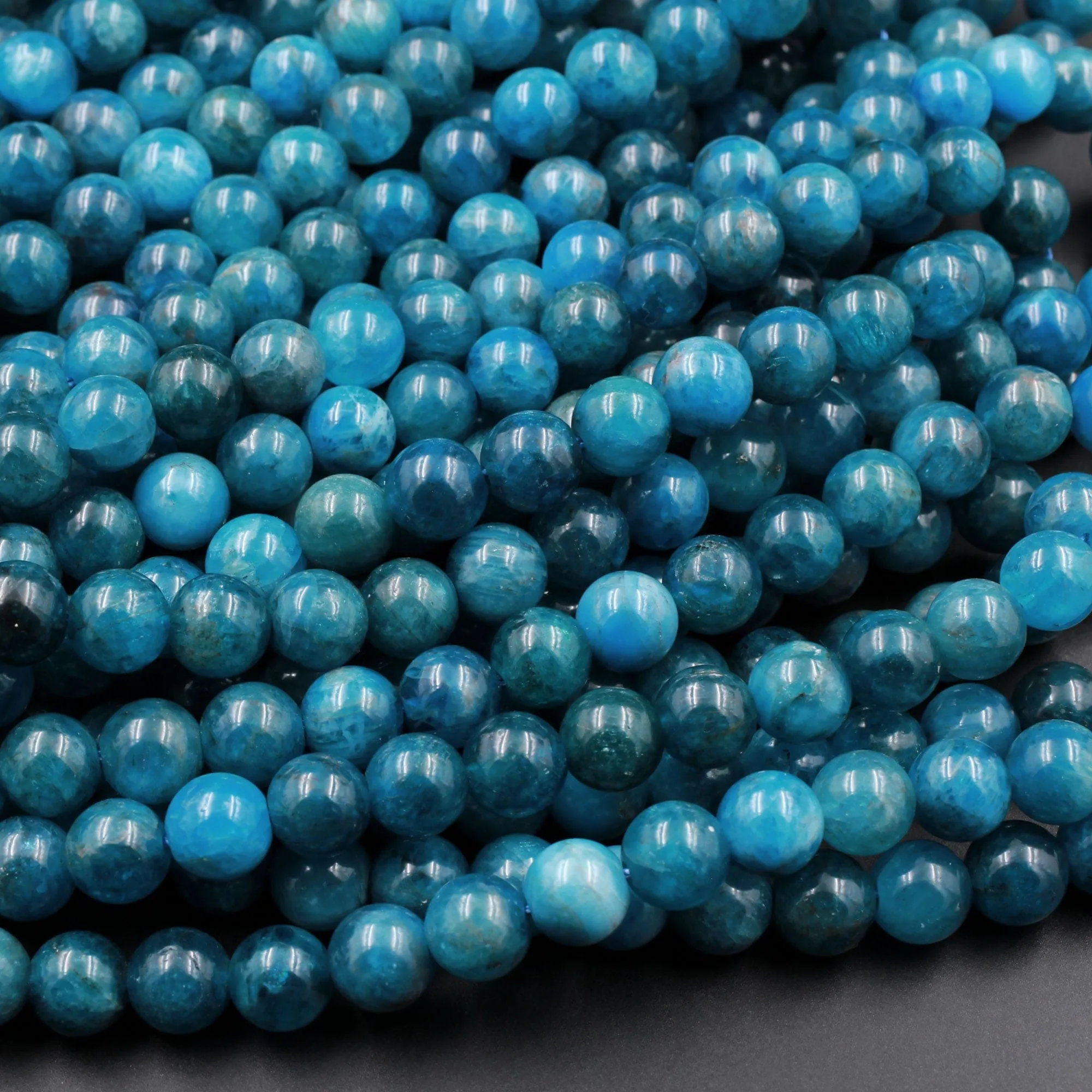 AA Natural Teal Blue Apatite 4mm 6mm  8mm 10mm Round Beads15.5" Strand