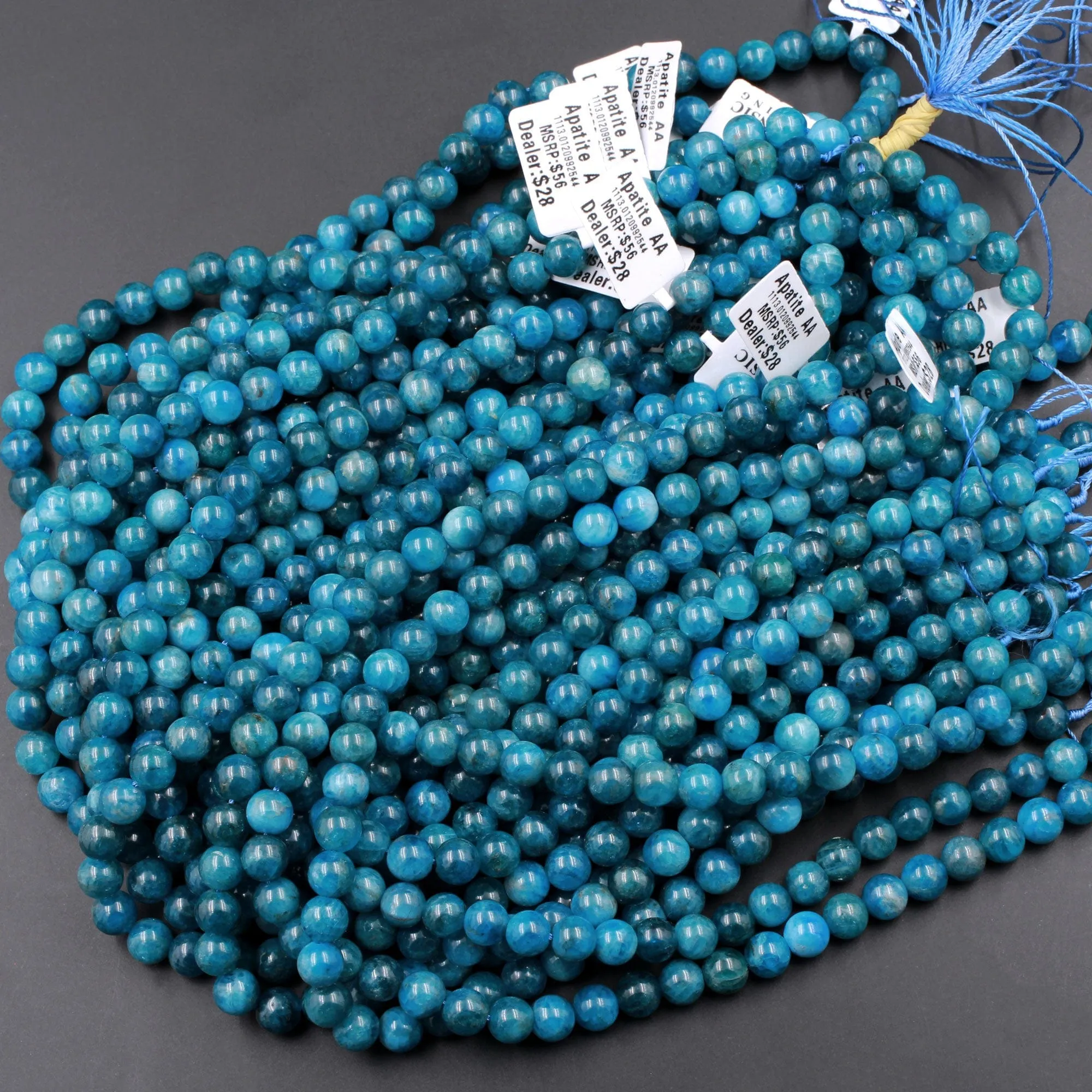 AA Natural Teal Blue Apatite 4mm 6mm  8mm 10mm Round Beads15.5" Strand