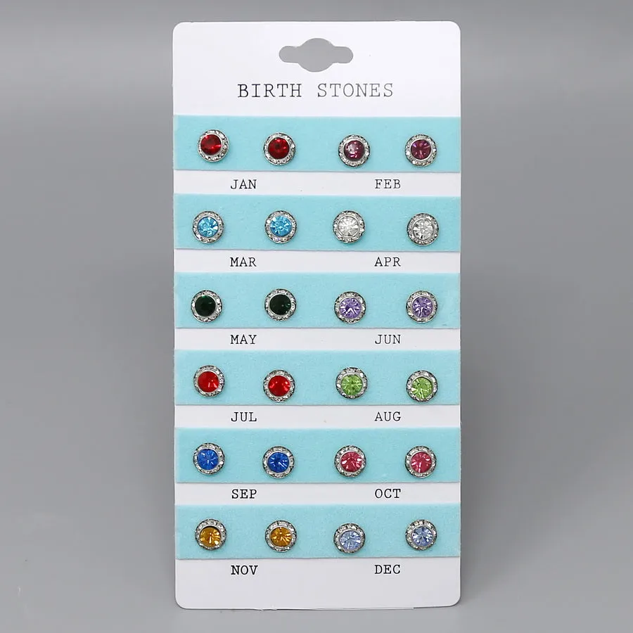 Birth Stone Halo Stud Earring Set