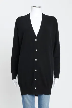 Black Cashmere Preowned Longline Cardigan With Pearl Buttons