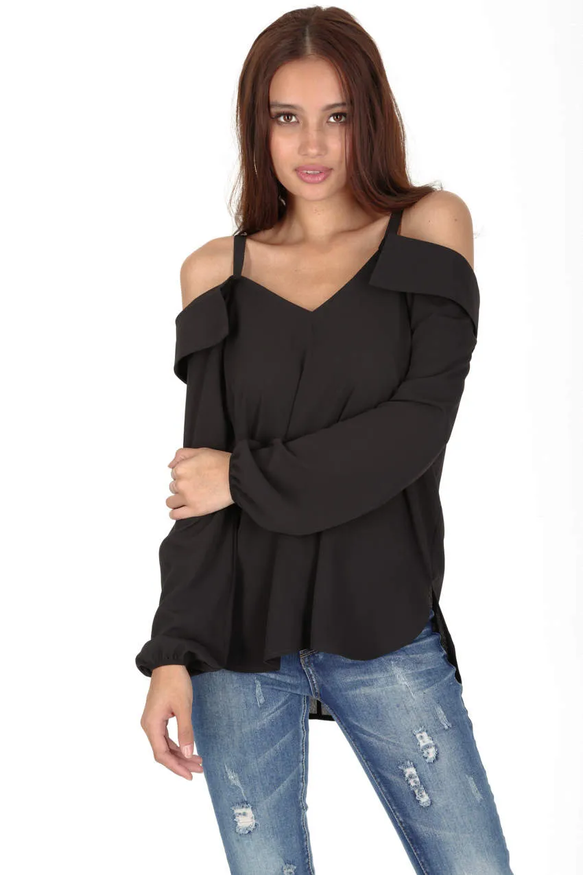 Black Cold Shoulder Top