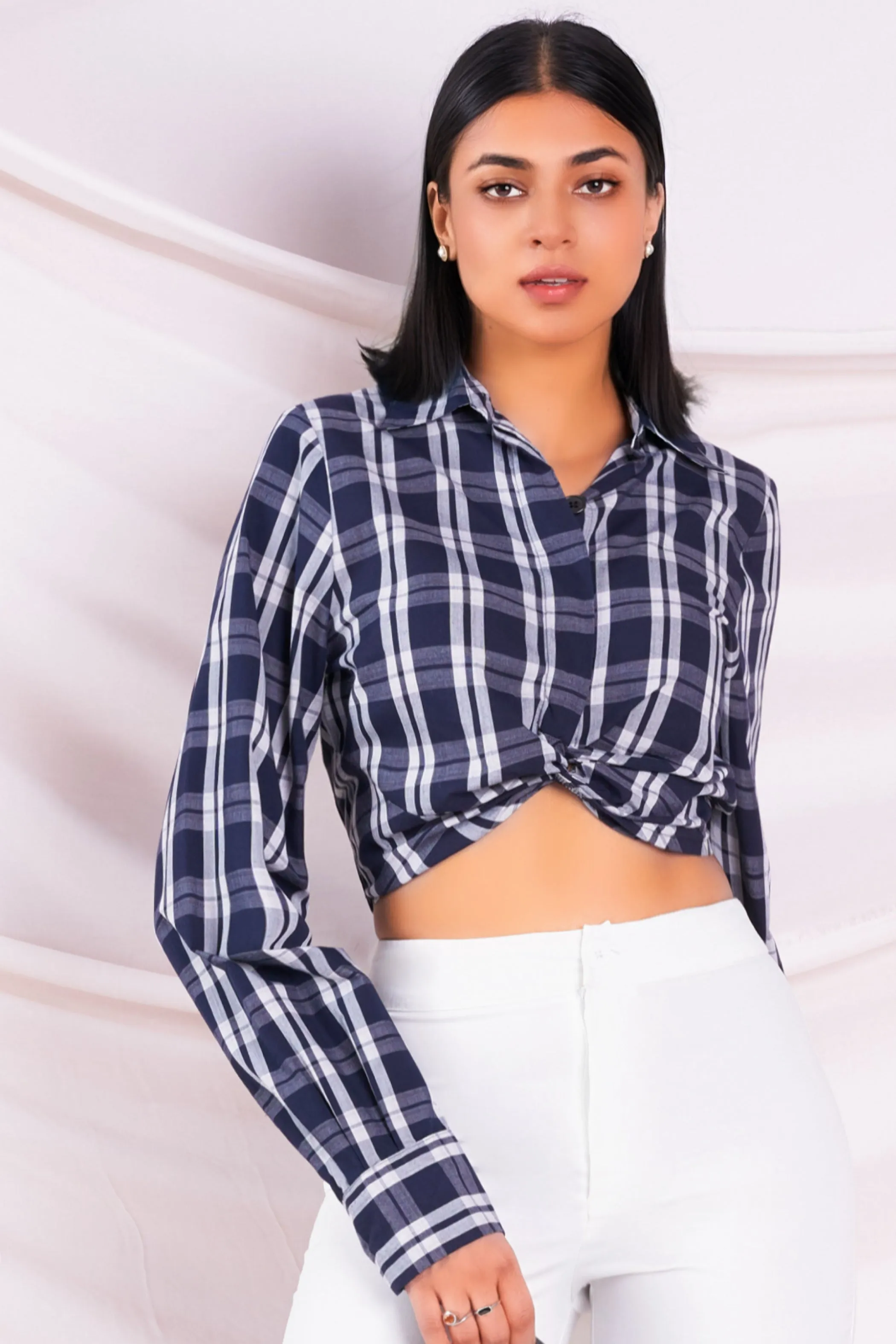 Black Plaid Cropped Shirt