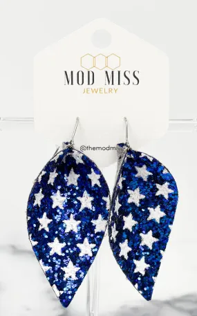 Blue & White Glitter Stars Petal Earrings