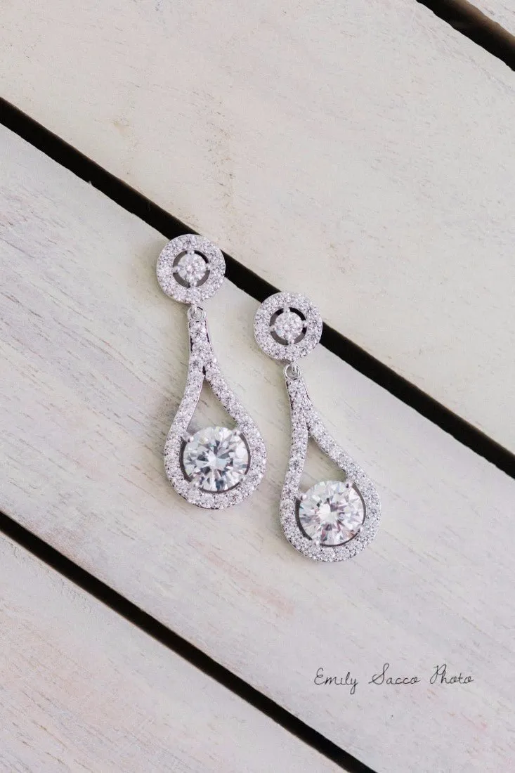 Clip-On Cubic Zirconia Drop Earrings Teardrop Shaped