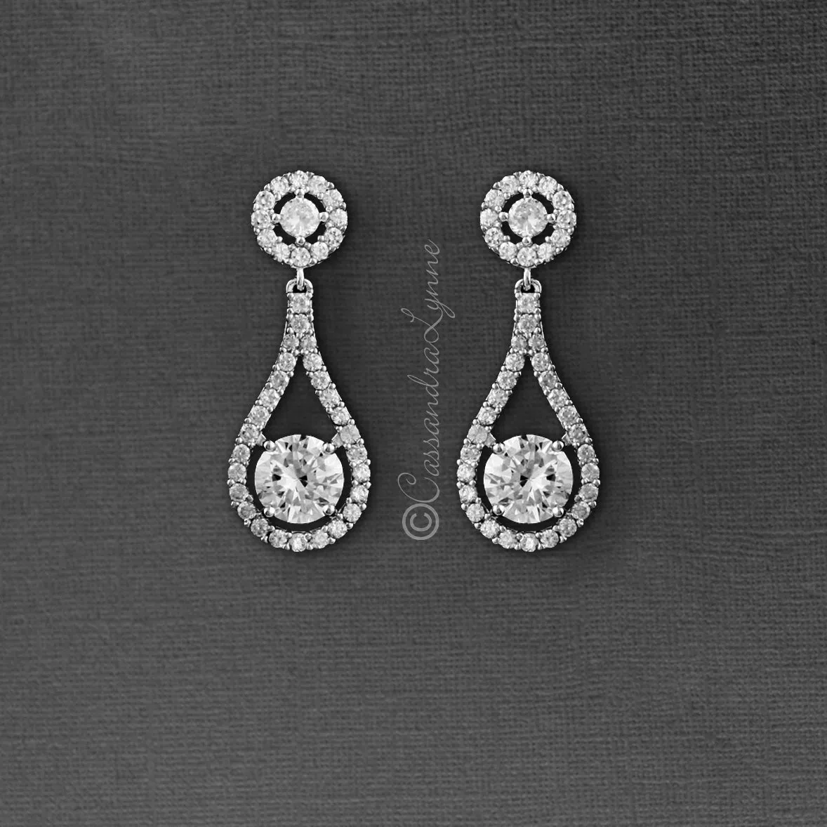 Clip-On Cubic Zirconia Drop Earrings Teardrop Shaped