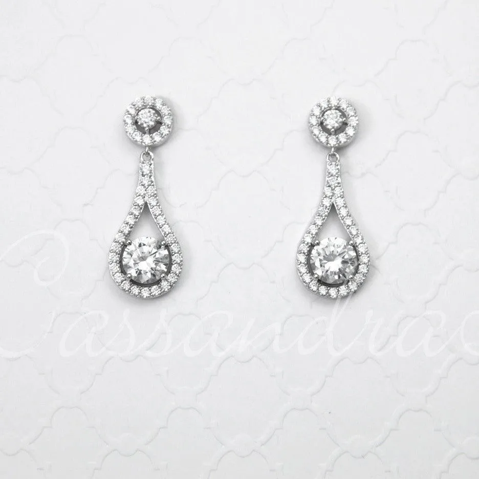 Clip-On Cubic Zirconia Drop Earrings Teardrop Shaped