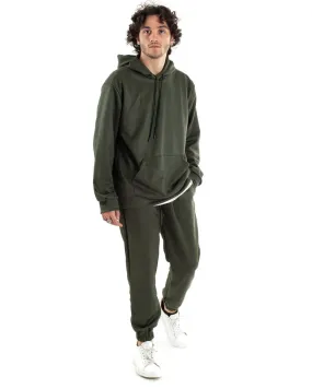 Completo Tuta Uomo Comoda Camoscio Felpa Cappuccio Pantaloni Relaxed Fit Verde GIOSAL-OU1741A