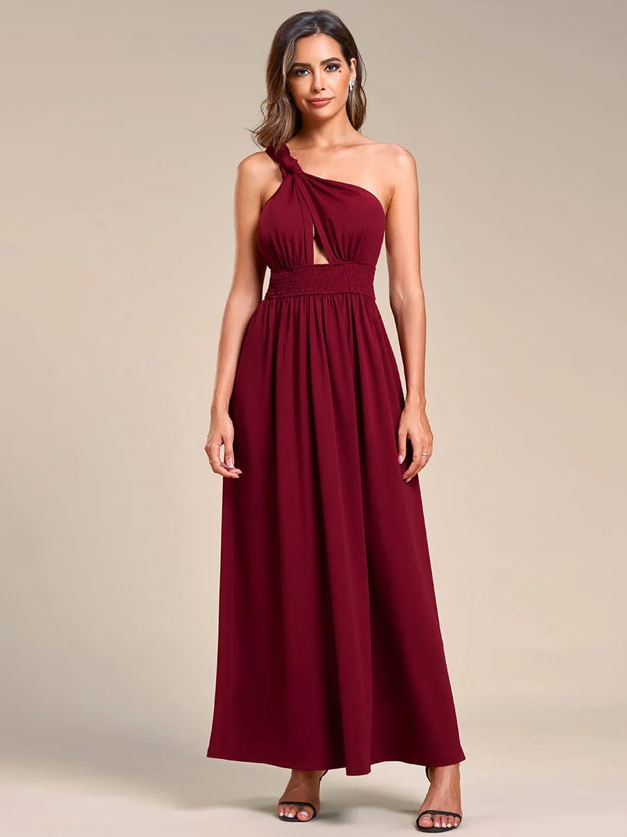 Convertible Halter A-Line Elastic Waist Tea Length Backless Bridesmaid Dress