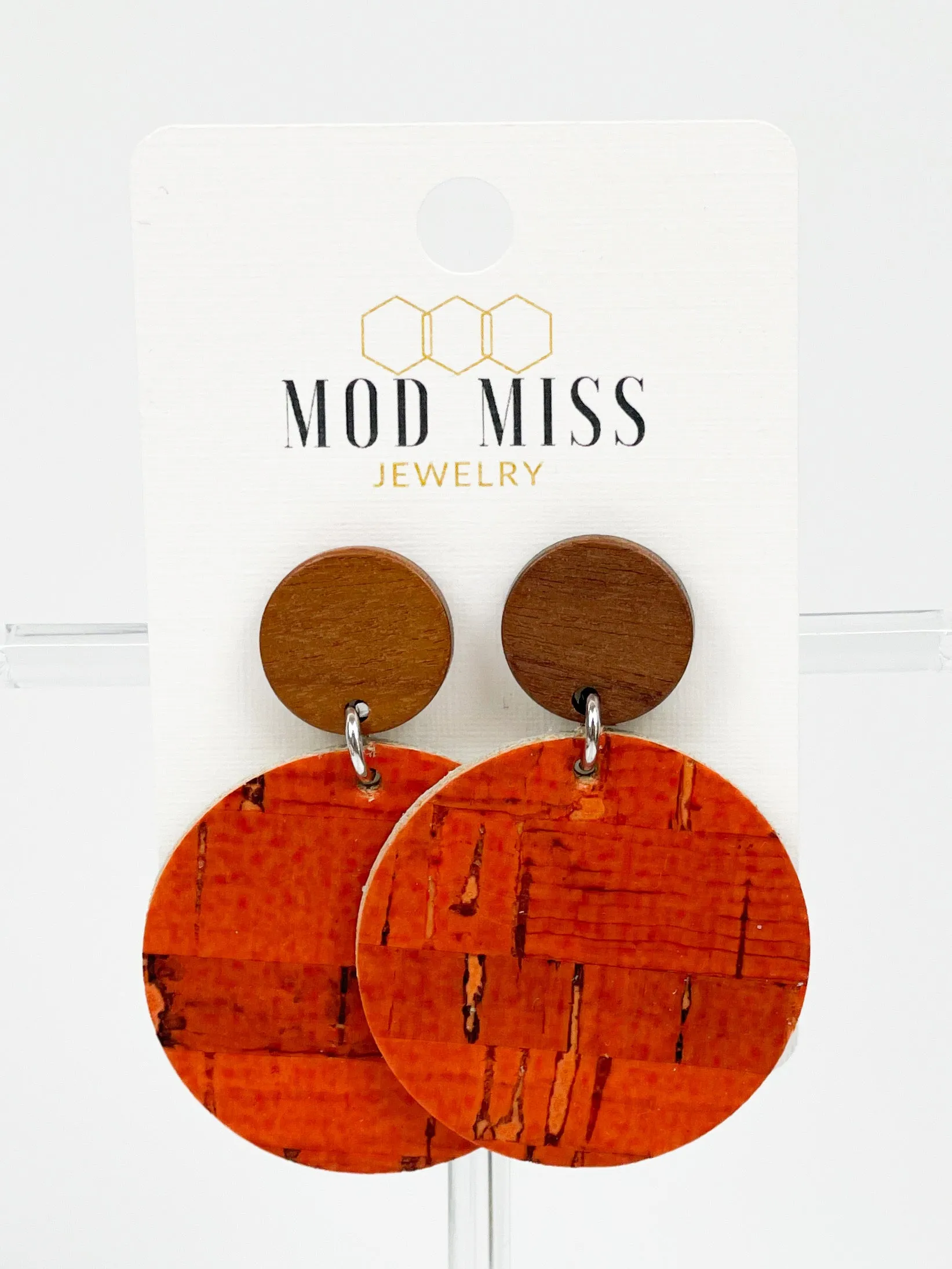 Cork Leather Round Earring Burnt Orange