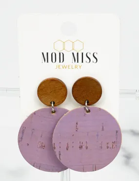 Cork Leather Round Earring Lilac