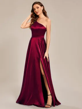 Custom Size One Shoulder Long Satin A Line Prom Dress