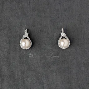 CZ Wrapped Ivory Pearl Stud Earrings