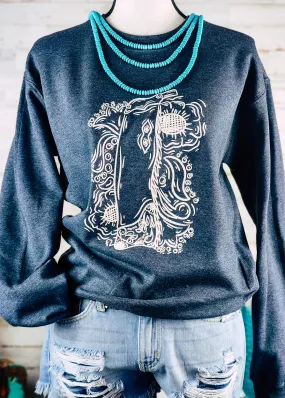 Dark Gray Floral Chaps Sweatshirt