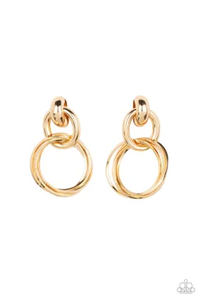 Dynamically Linked Gold Post Earrings - Paparazzi Accessories