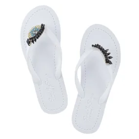 Eyes - Black and Blue Rhine Stone Embellished Women's Flat Flip Flops Sandal