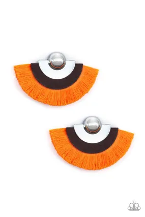 Fan The FLAMBOYANCE Neon Orange Fringe Earrings - Paparazzi Accessories