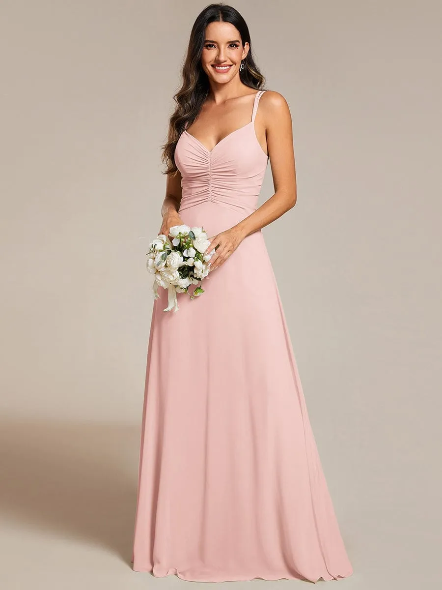 Flowy Pleated Chiffon Bridesmaid Dress with Adjustable Straps