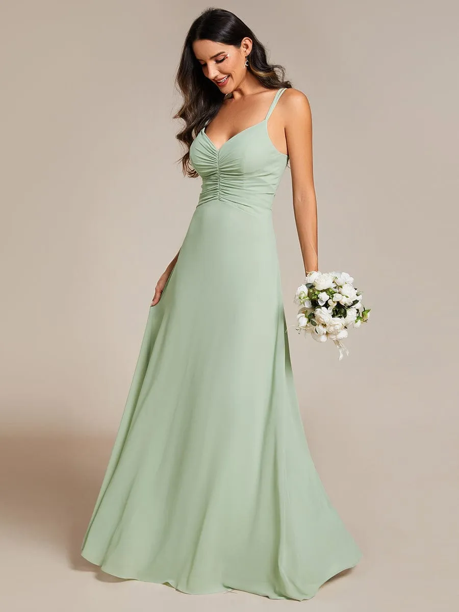 Flowy Pleated Chiffon Bridesmaid Dress with Adjustable Straps