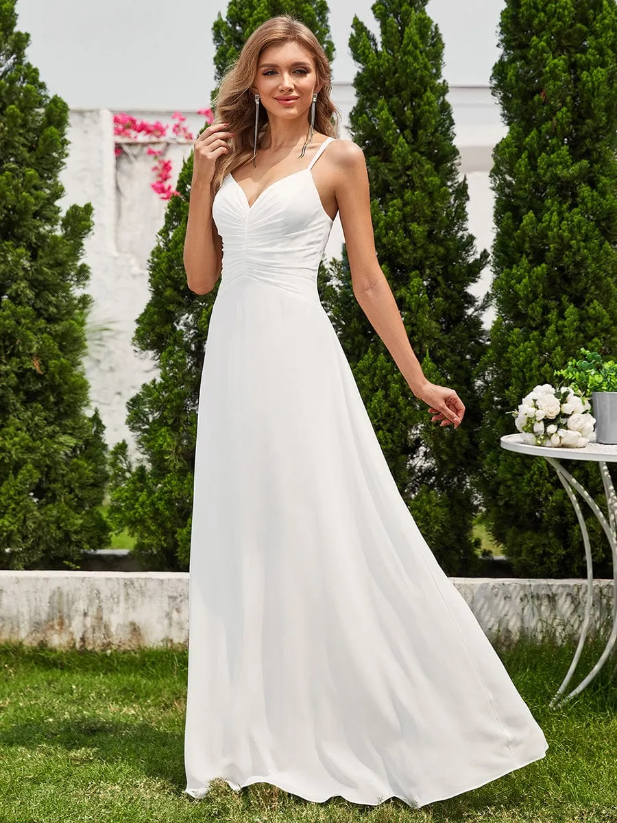 Flowy Pleated Chiffon Bridesmaid Dress with Adjustable Straps