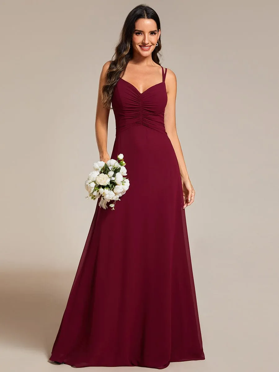 Flowy Pleated Chiffon Bridesmaid Dress with Adjustable Straps