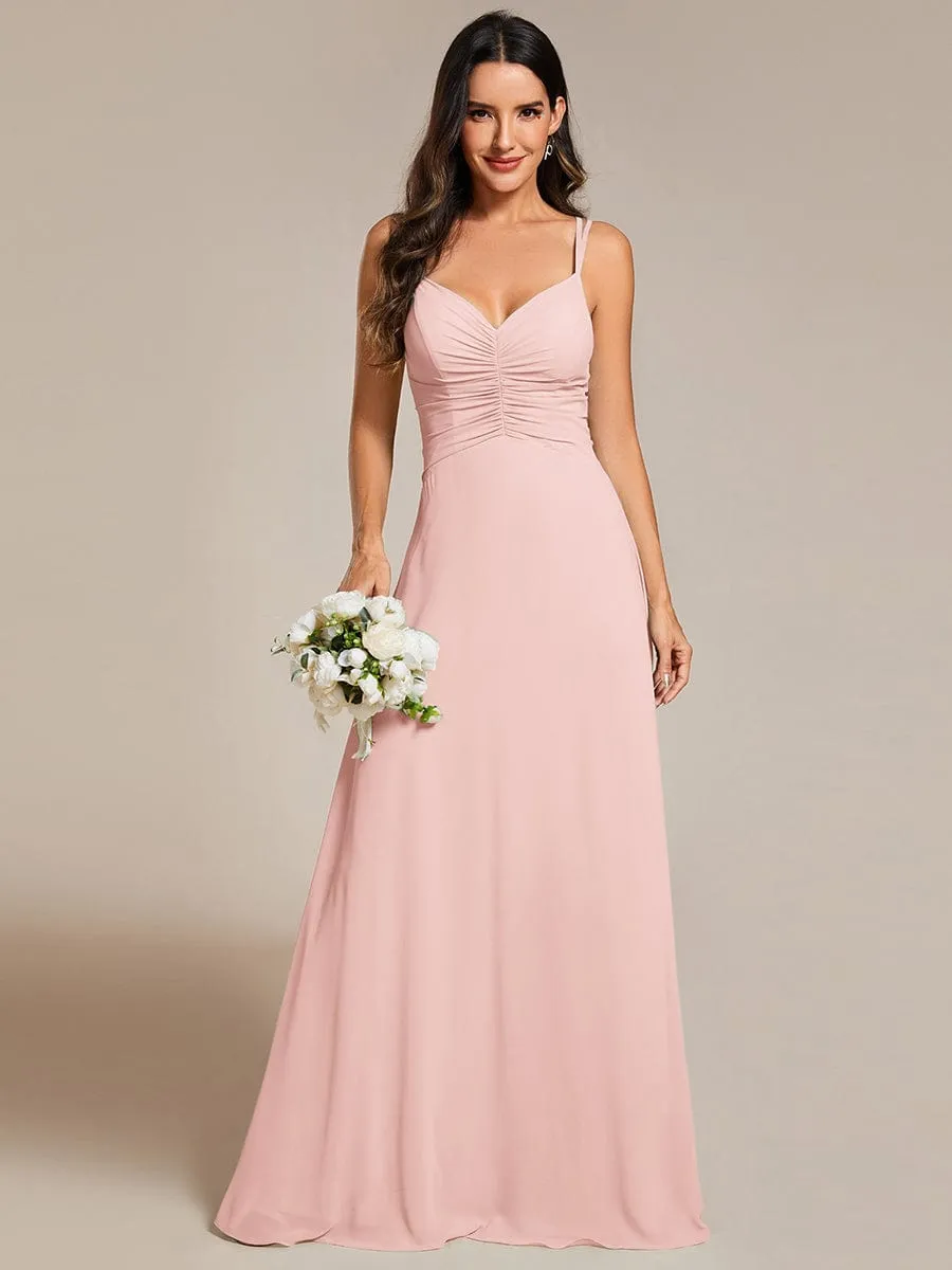 Flowy Pleated Chiffon Bridesmaid Dress with Adjustable Straps