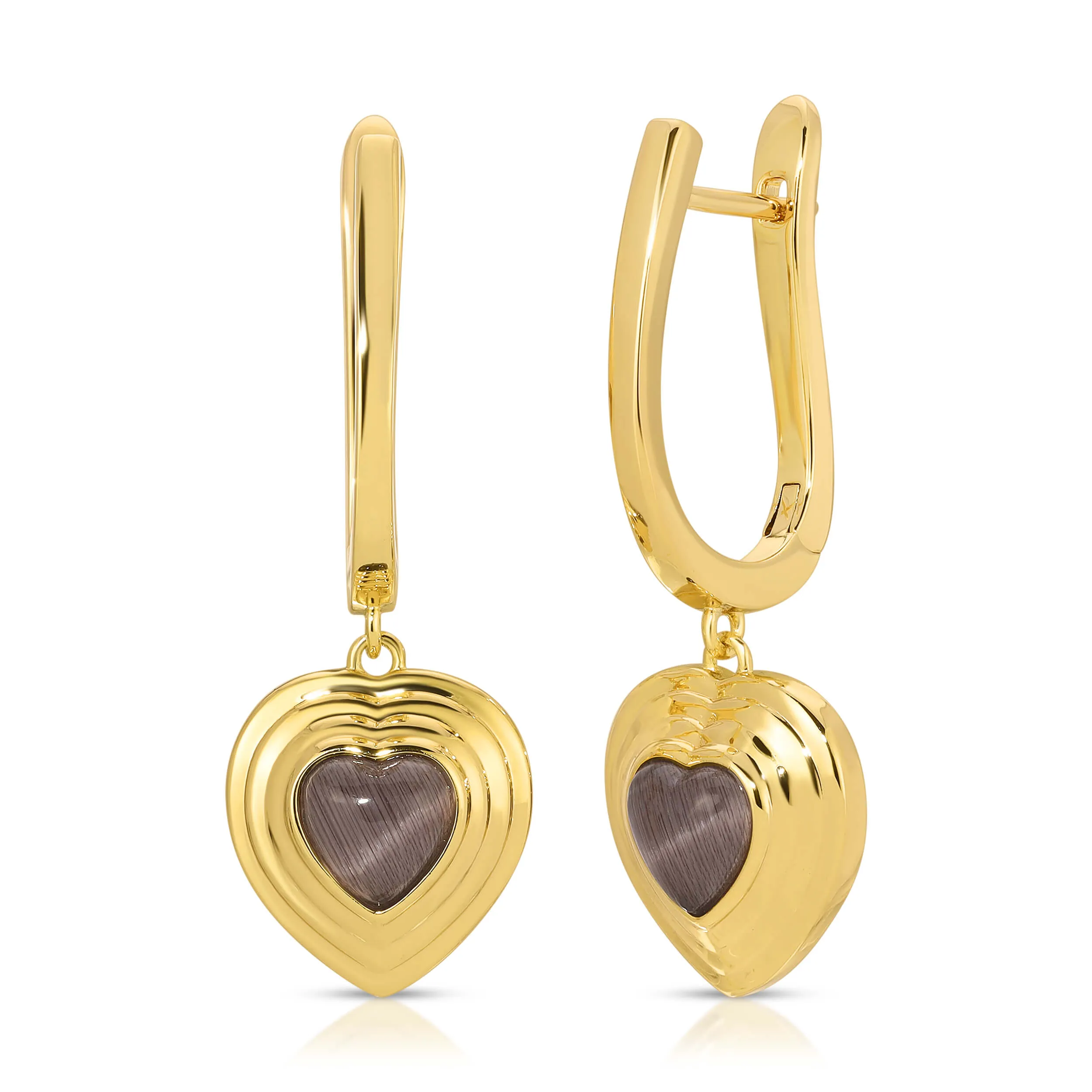 Heart of Stone Hoop Earrings- Black Tiger's Eye