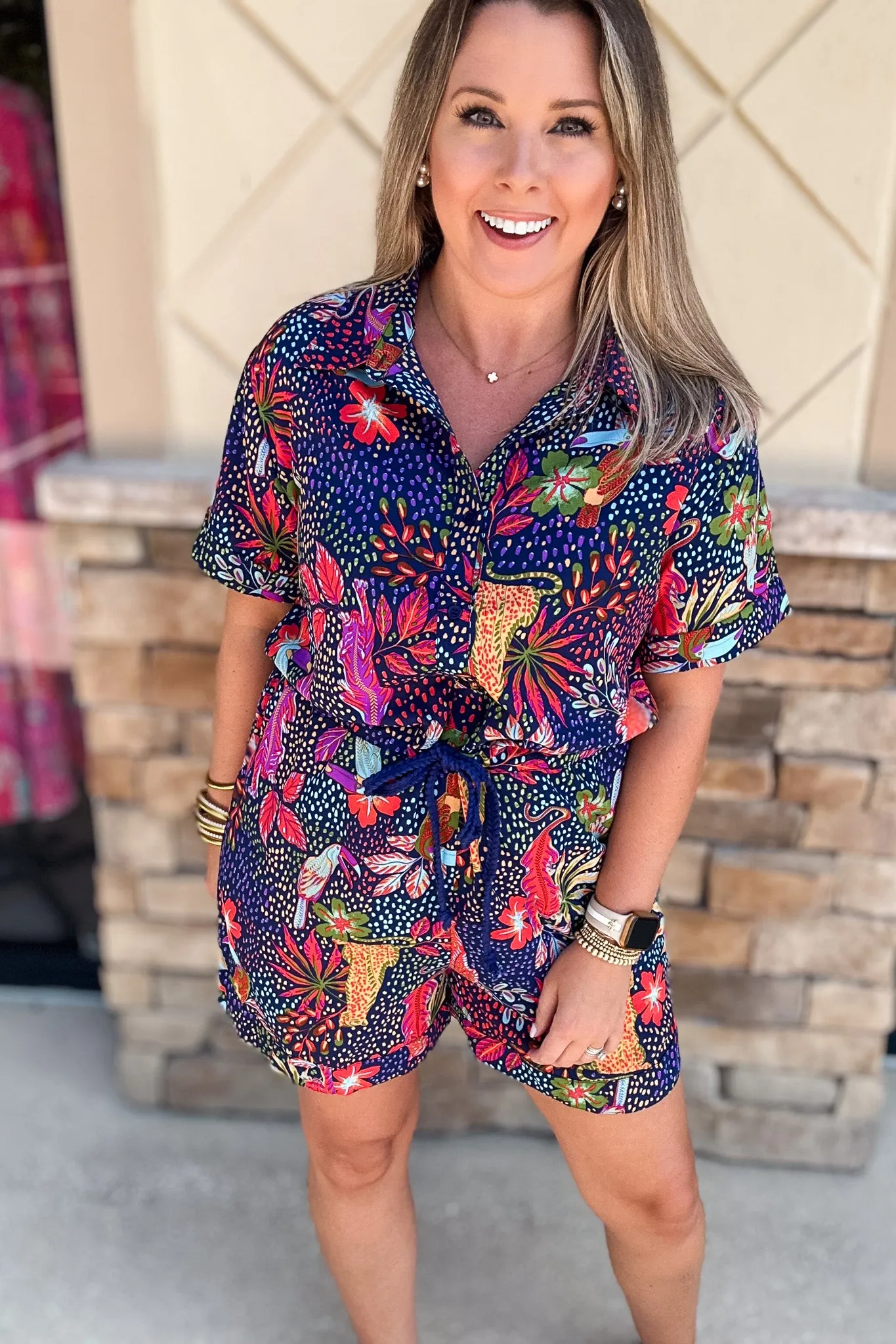 I Wanna Roar Romper - Navy Mix