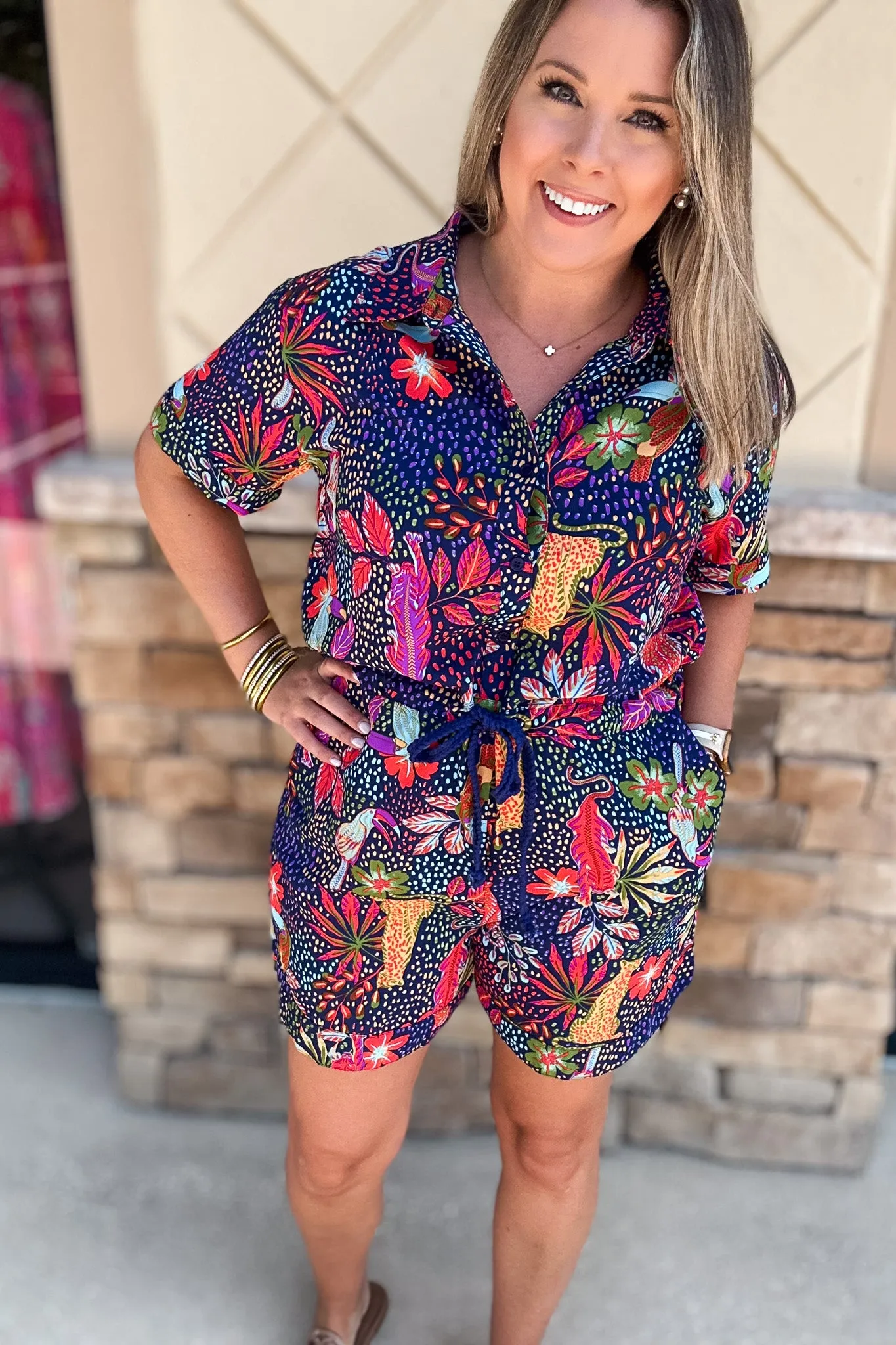 I Wanna Roar Romper - Navy Mix