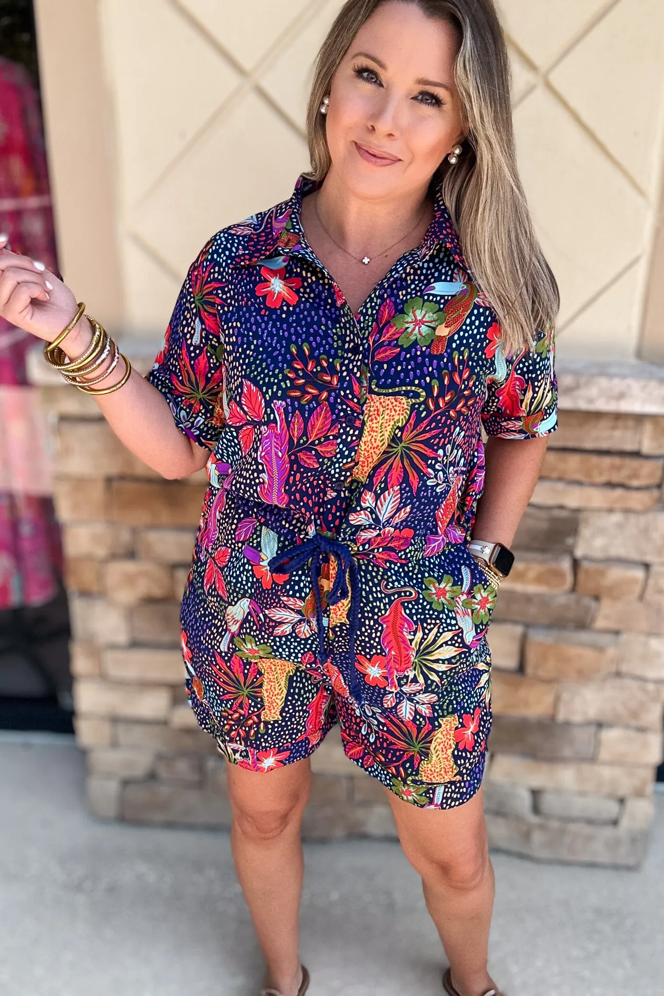 I Wanna Roar Romper - Navy Mix