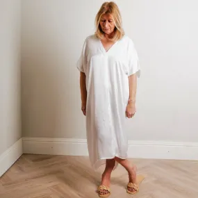 Ivory Silky Soft Mid Length Kaftan Day and Beach Dress.