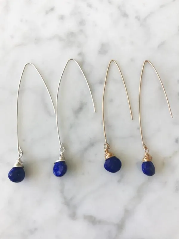 Jill Long Wire Drop Earrings in Sapphire